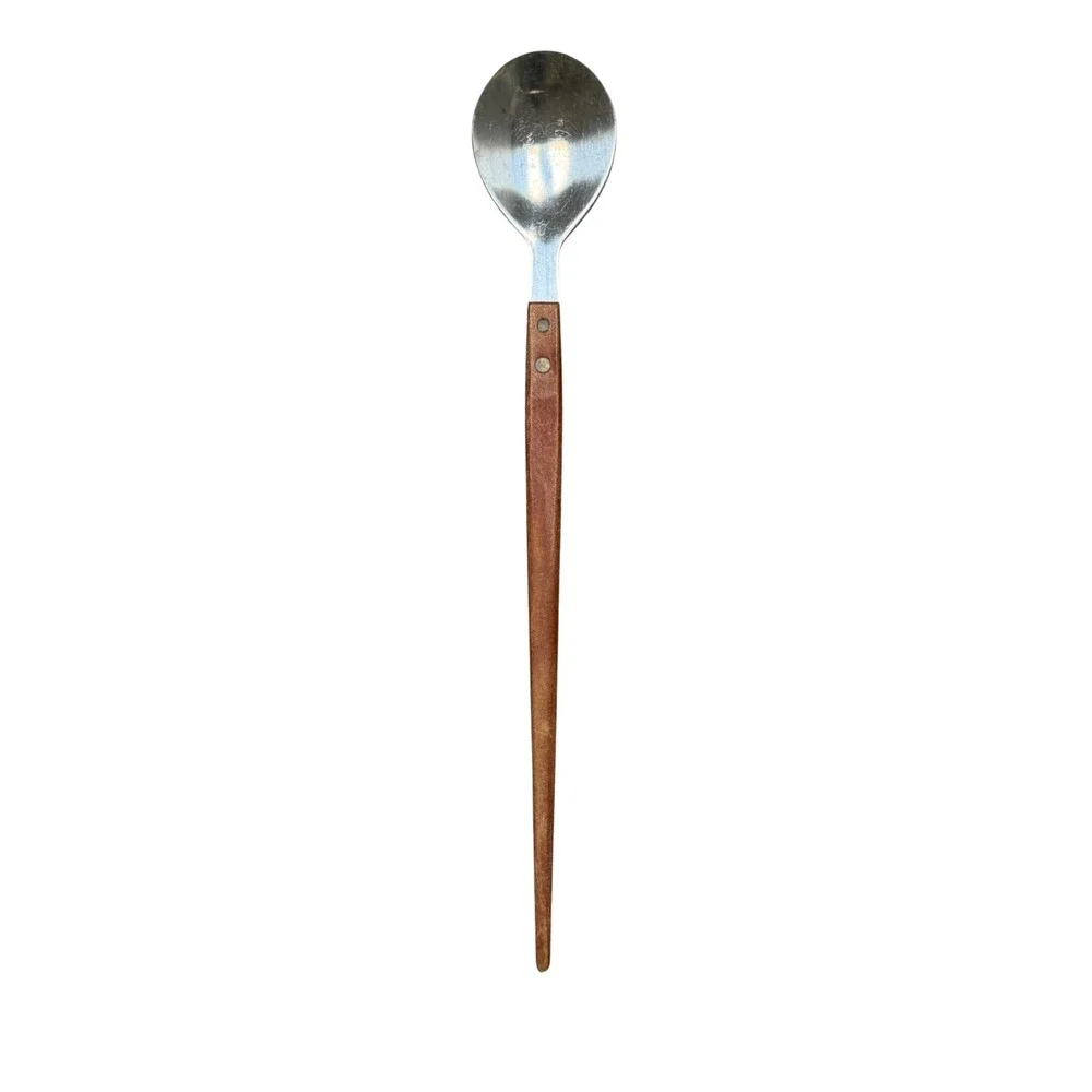 Vintage 50s Arnart Japanese Salad Serving Spoon Stainless Steel Wood Handle MCM